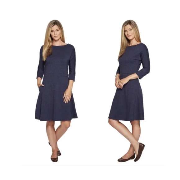 Toad&Co Dresses & Skirts - Toad&Co Mizdress Blue Knit Fit and Flare‎ Casual Dress 3/4 Sleeve Career